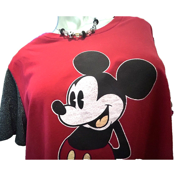 NWT Women’s Disney Mickey Mouse Red And Silver Sleeves T-Shirt in Size 1X 18 20 - Picture 3 of 12